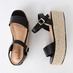 NIB CORSA BLACK ESPADRILLE FLATFORM SANDALS